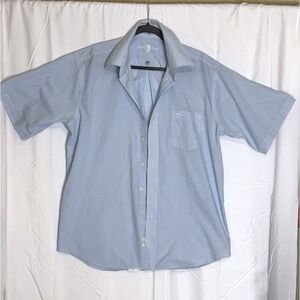 Duck Head Mens Blue White Striped Wrinkle Free Short Sleeve‎ Button Down Shirt L